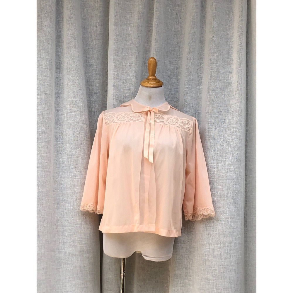 Vintage 1960s peach blush pink romantic Peter Pan collar lingerie top blouse